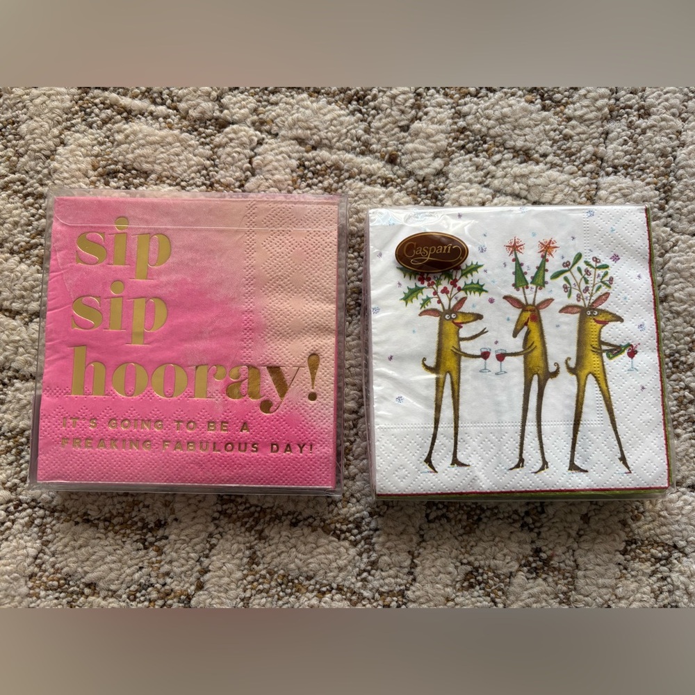 Caspari Reindeer and Pink Sip Sip Hooray Napkins